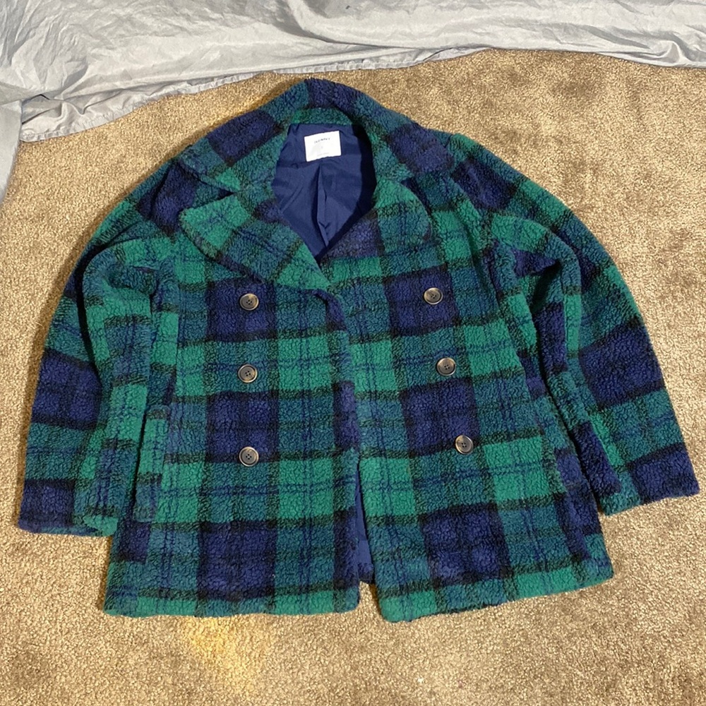 Old Navy Plaid Sherpa Pea Coat - Picture 1 of 9
